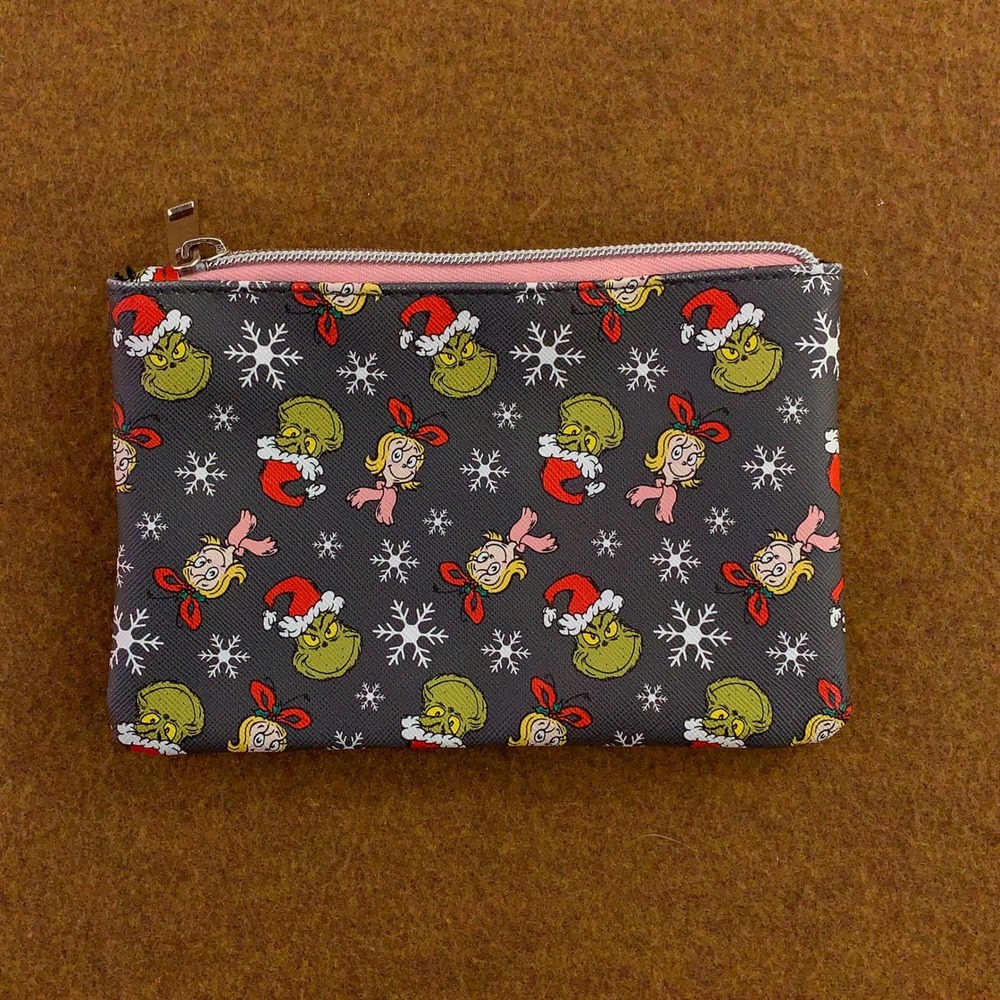 Dr. Seuss Unisex Small Grey The Grinch Christmas Cindy Lou Who Zipper Pouch New